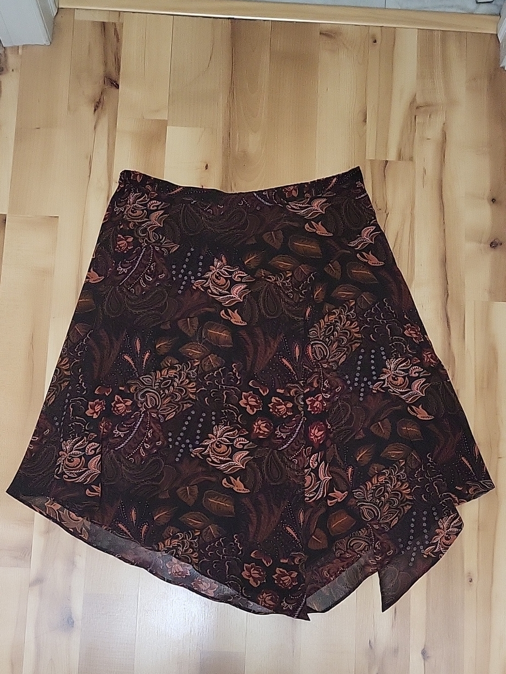 Coldwater Creek Brown and Black Paisley Asymmetrical Skirt Large Petite